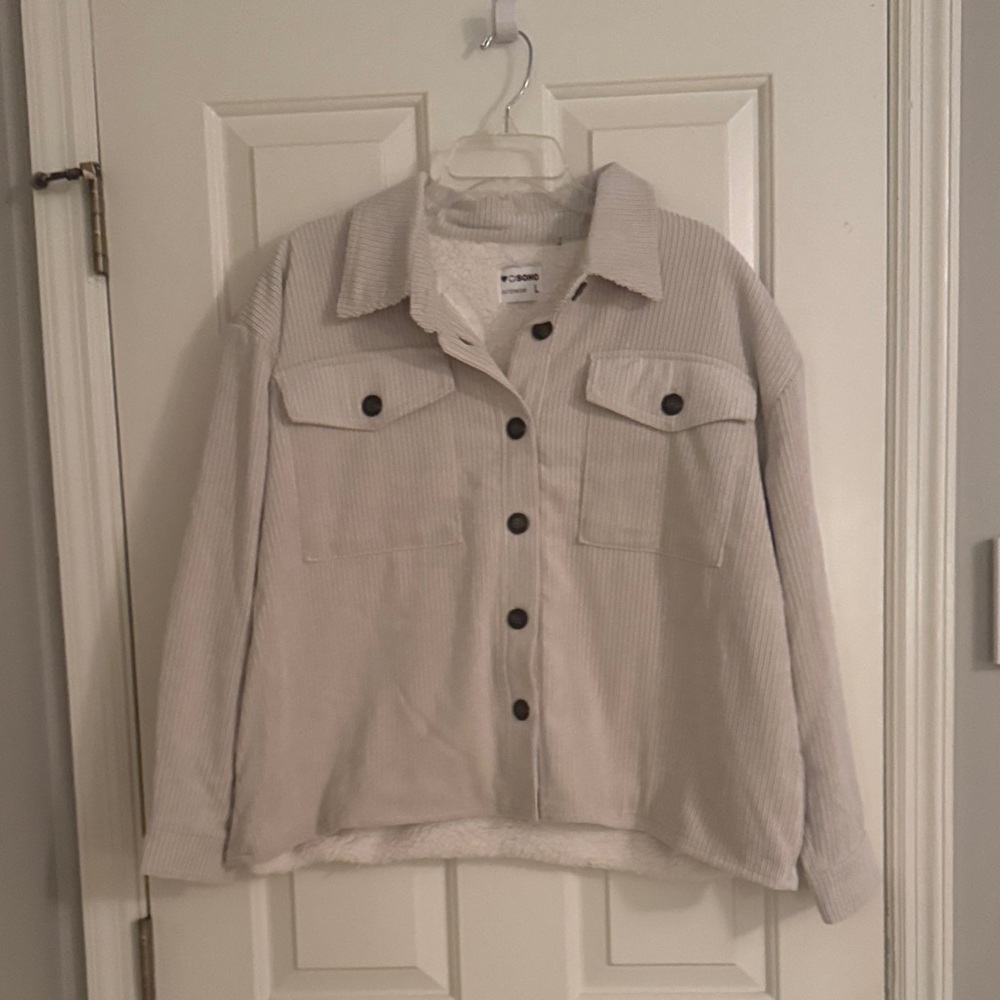 Light Beige Fleece Lined Shirt Jacket